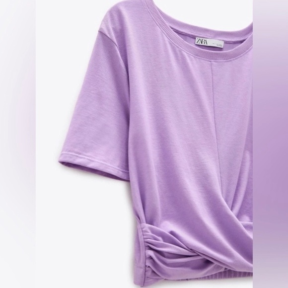 Zara Purple Lilac Knotted Cotton Cropped T-shirt M L - Picture 6 of 7